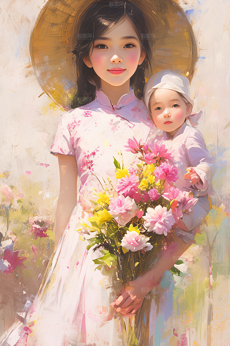 母亲节氛围感温馨母爱油画