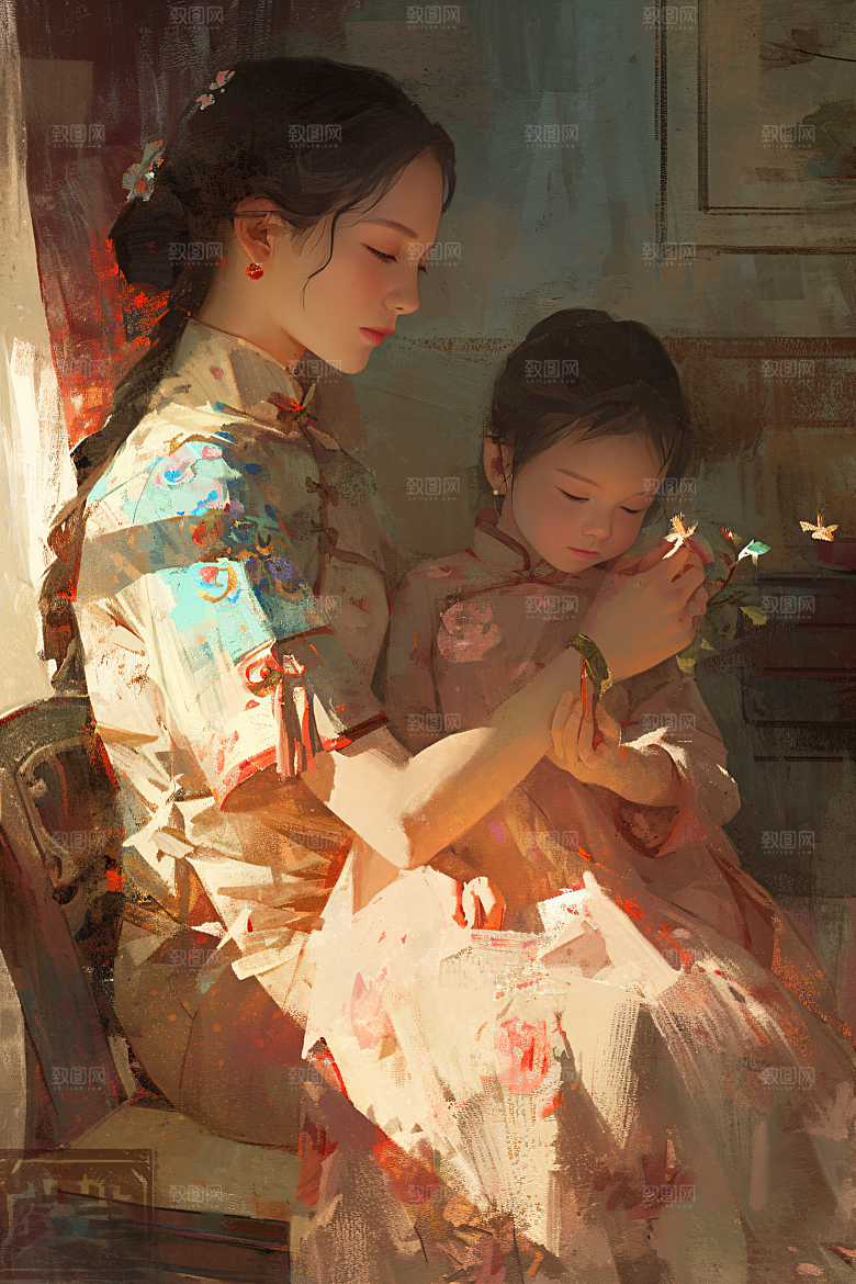 母亲节氛围感温情手绘油画