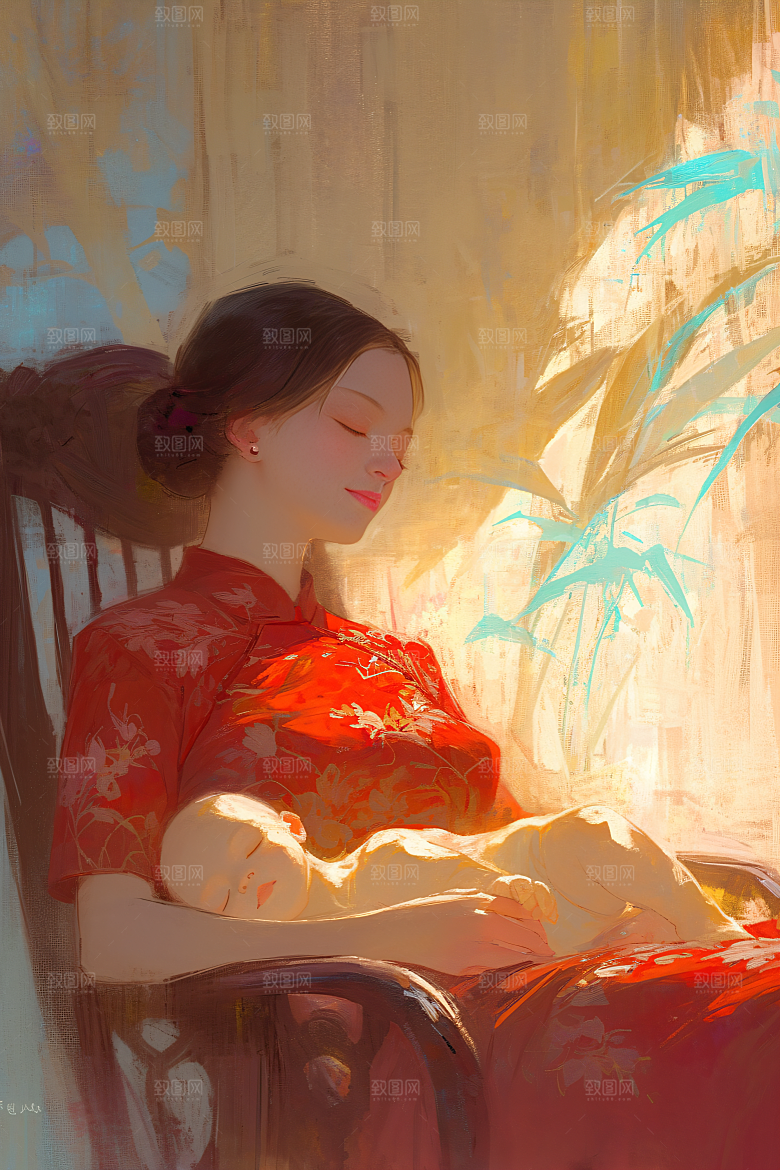 母亲节氛围感手绘人物油画