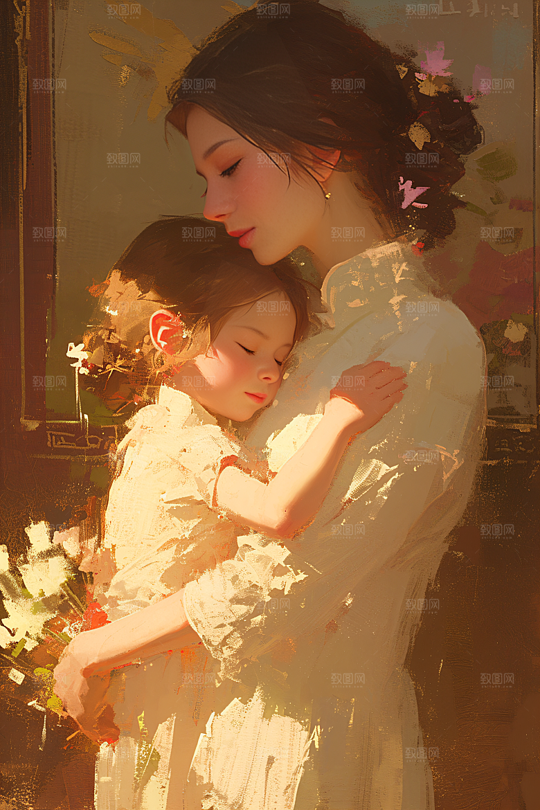 母亲节氛围感家庭温馨油画