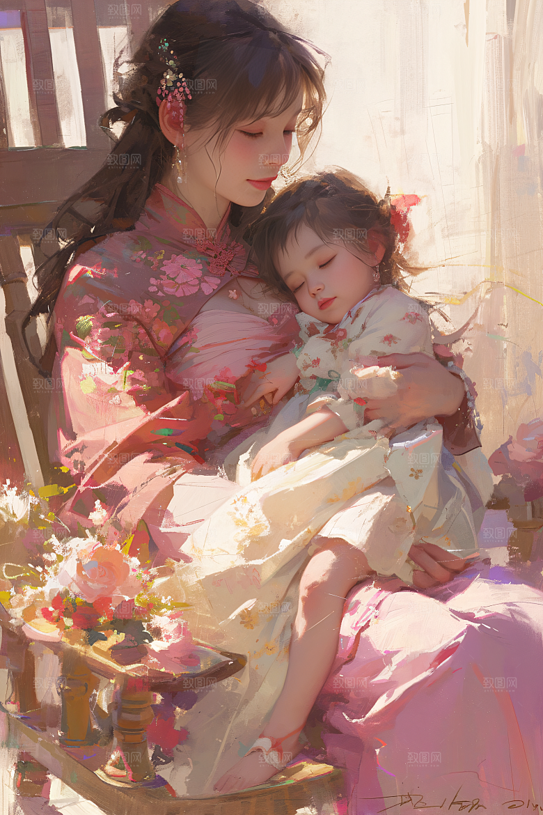 母亲节氛围感温馨手绘油画