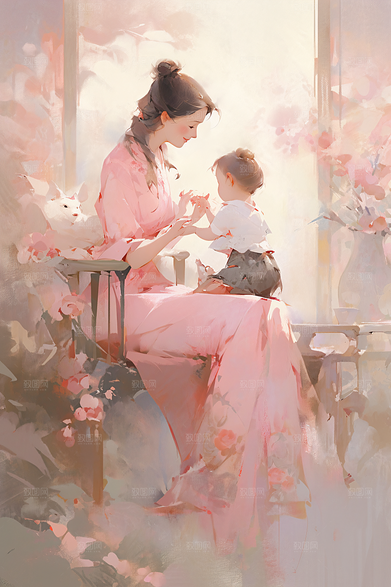 母亲节氛围感人物母爱油画