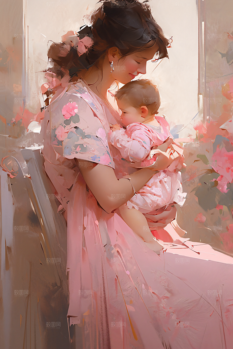 母亲节氛围感母子亲子油画