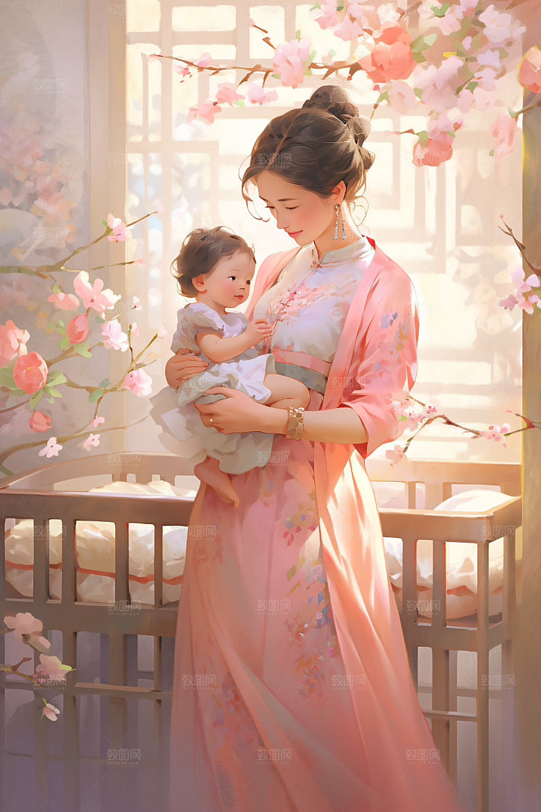 母亲节氛围感温馨手绘油画