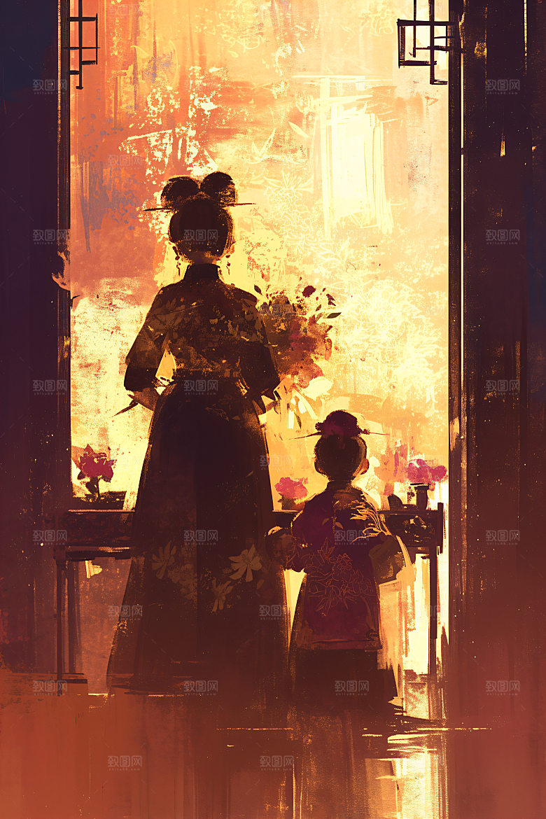 母亲节氛围感母爱人物油画