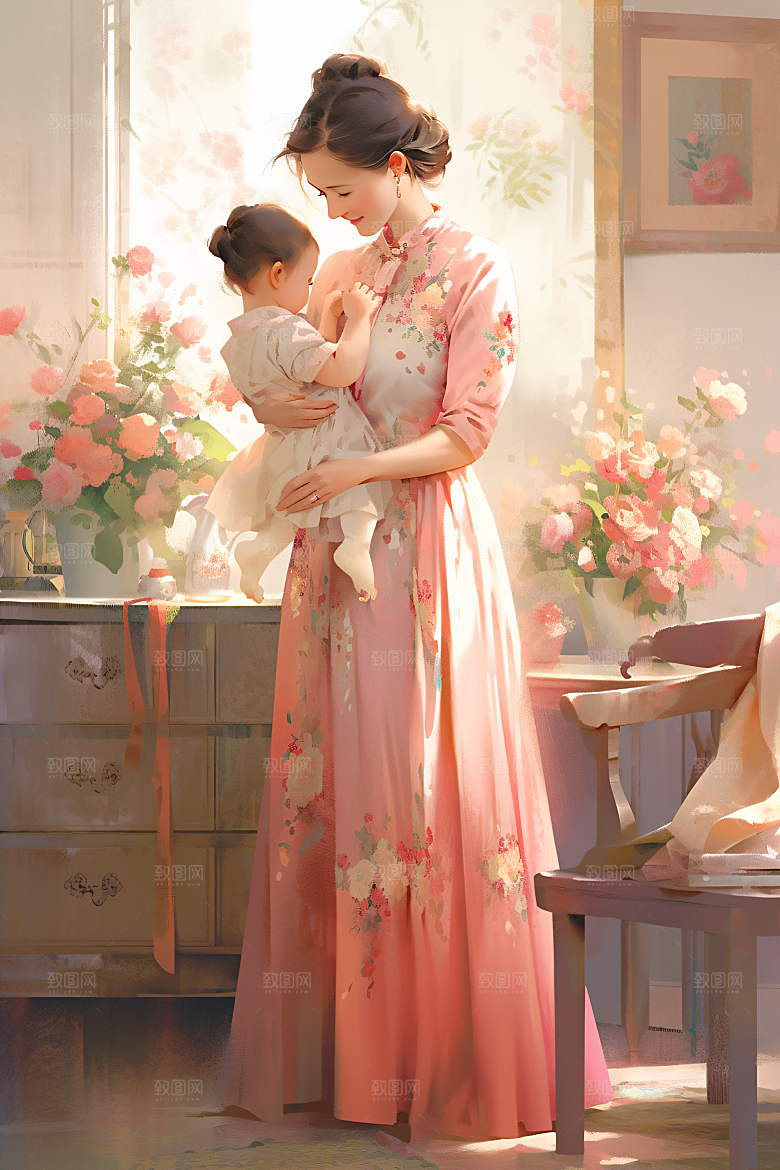 母亲节氛围感温馨家庭油画