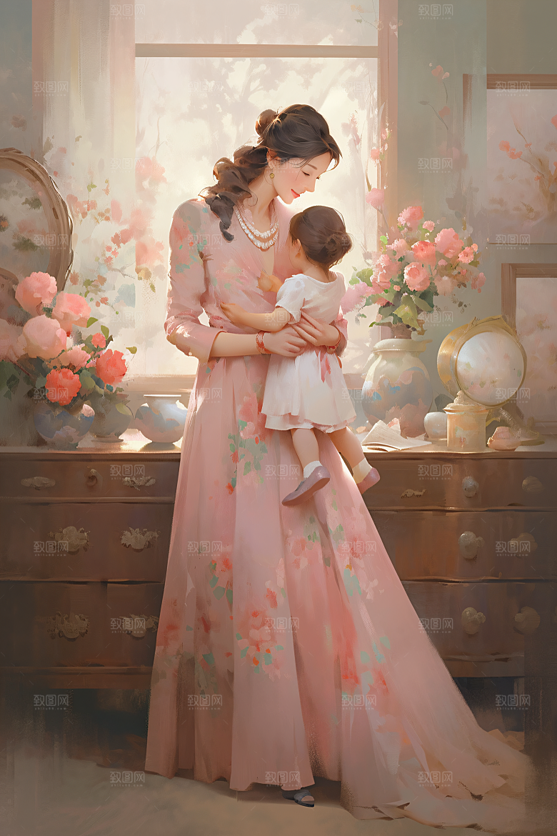 母亲节氛围感手绘温情油画