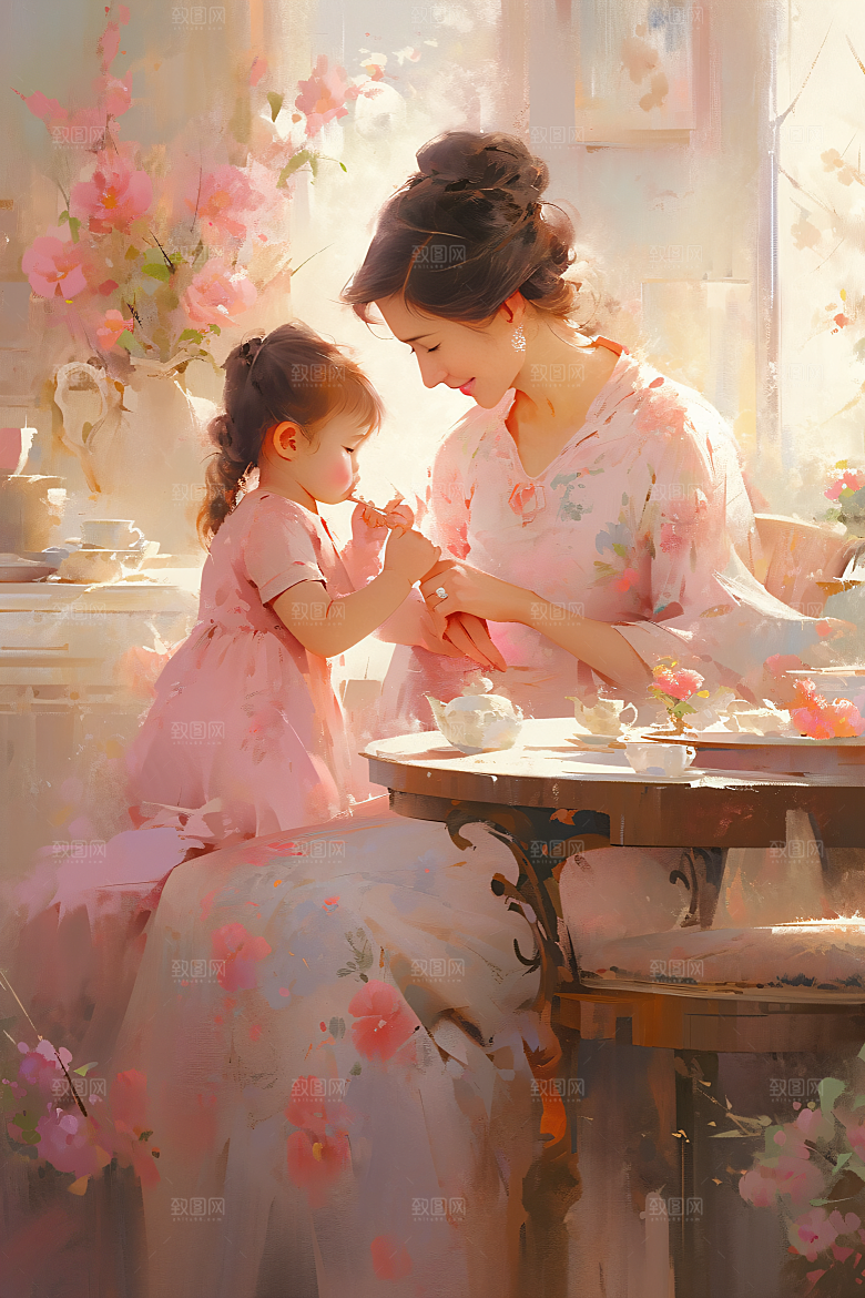 母亲节氛围感温馨家庭油画