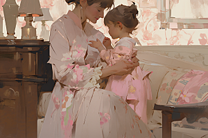 母亲节氛围感温情母亲与孩子油画