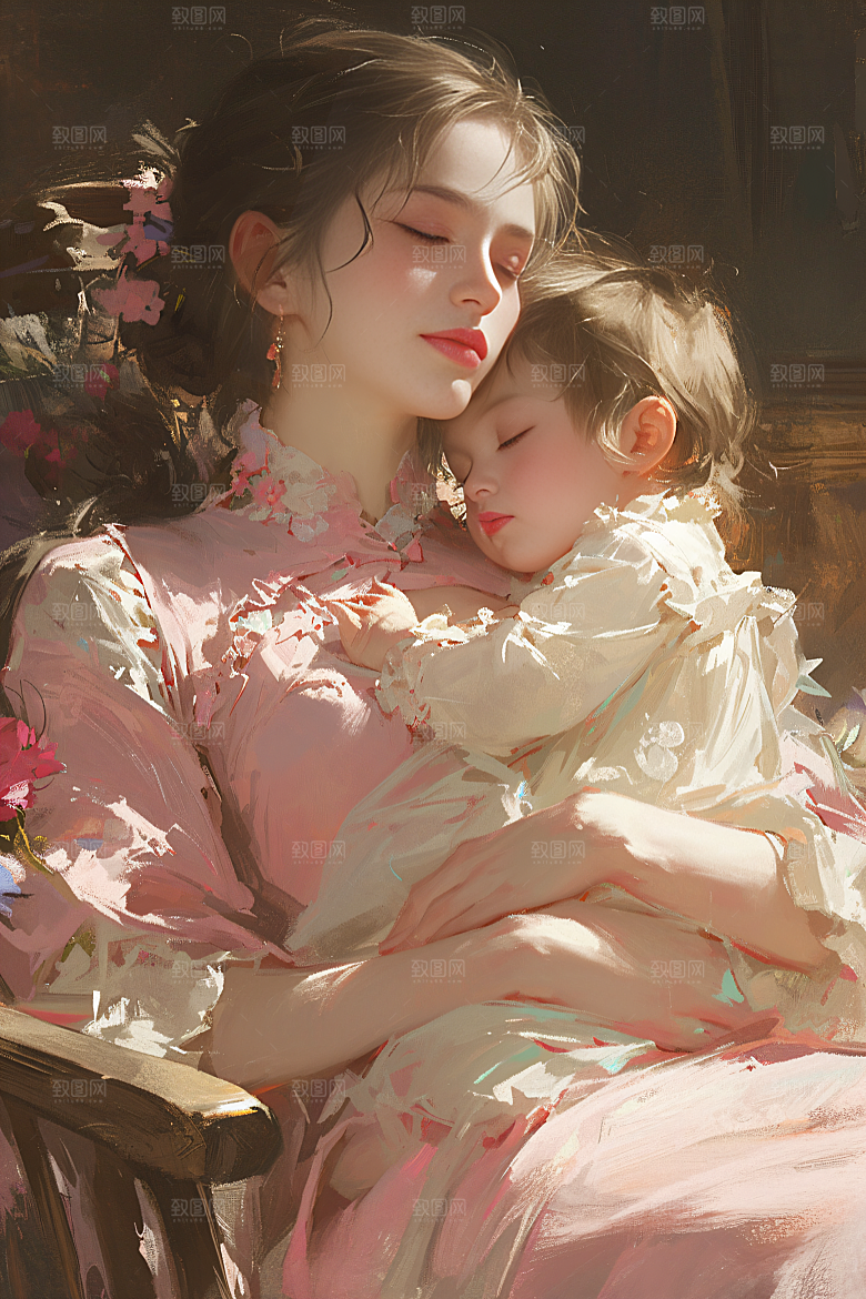 母亲节氛围感温馨母子油画
