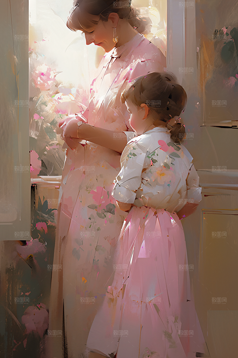 母亲节氛围感母子家庭油画