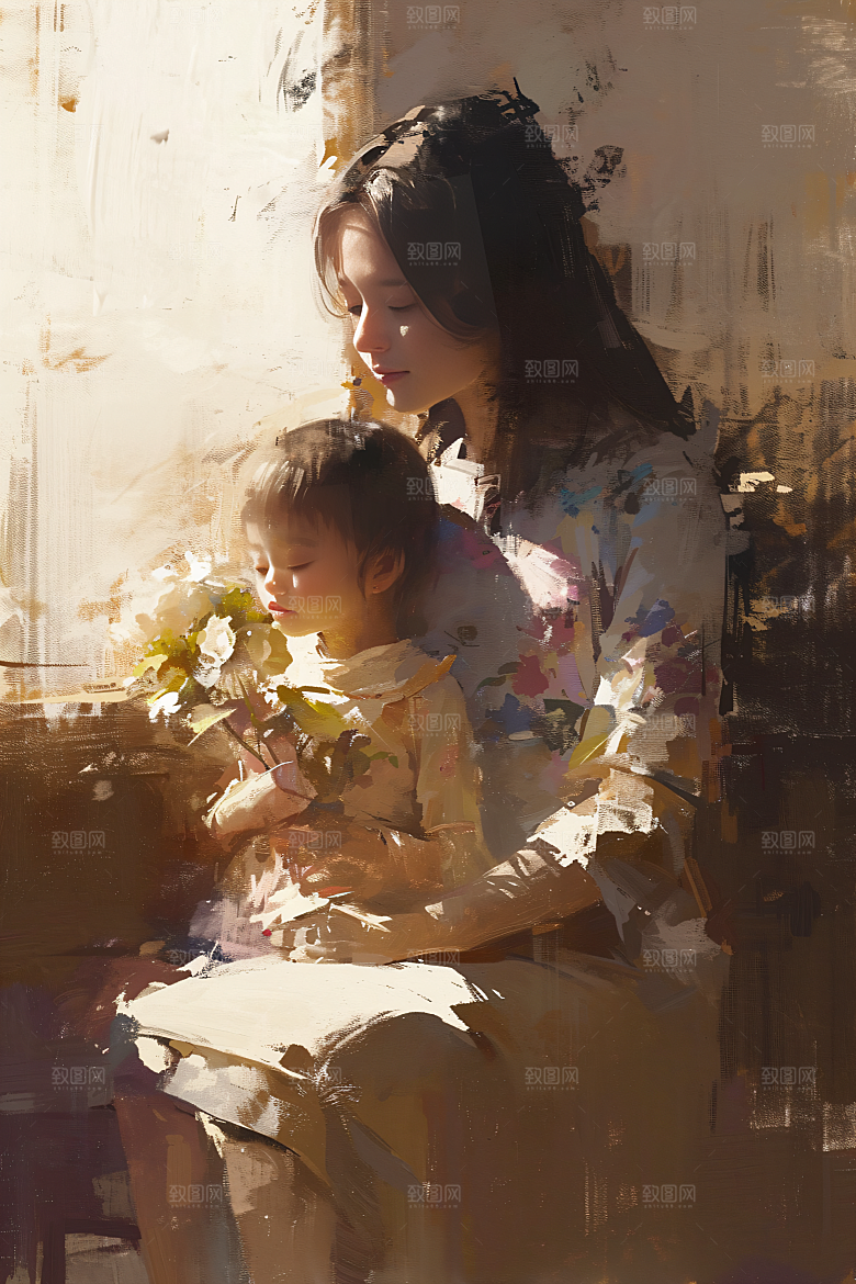 母亲节氛围感亲子手绘油画
