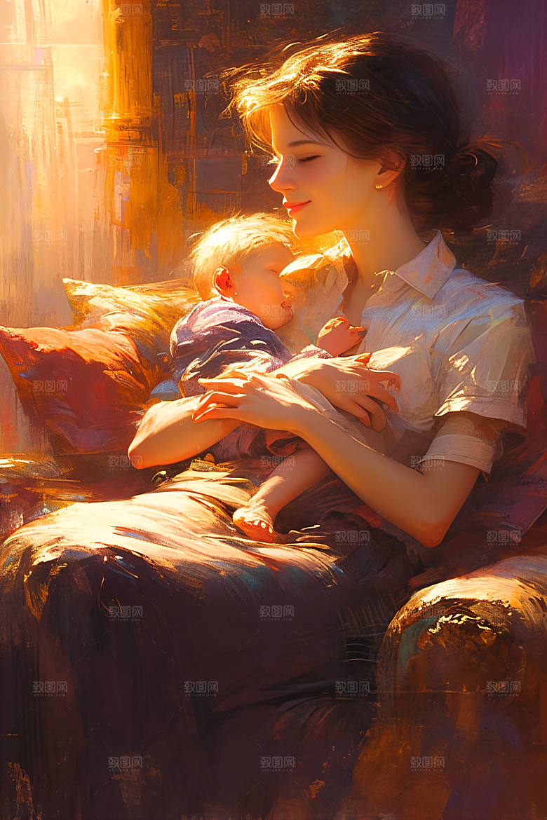 母亲节氛围感温馨家庭油画
