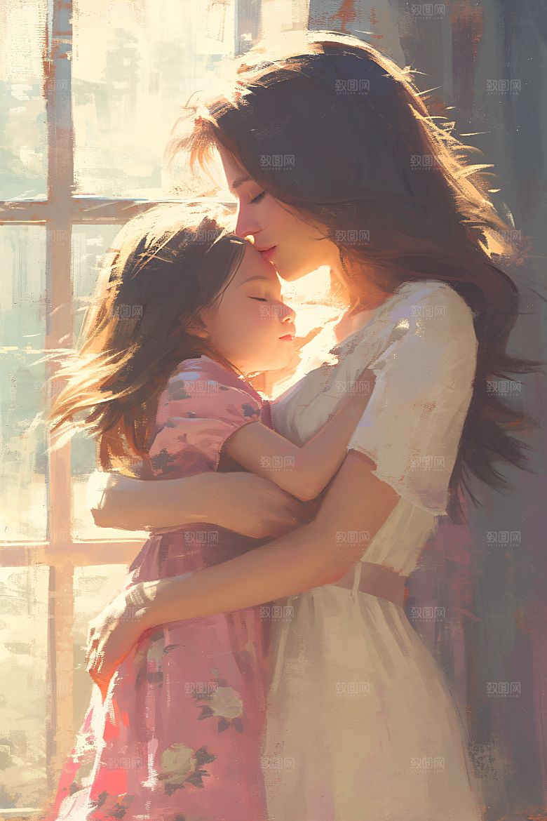 母亲节氛围感母子母亲与孩子油画