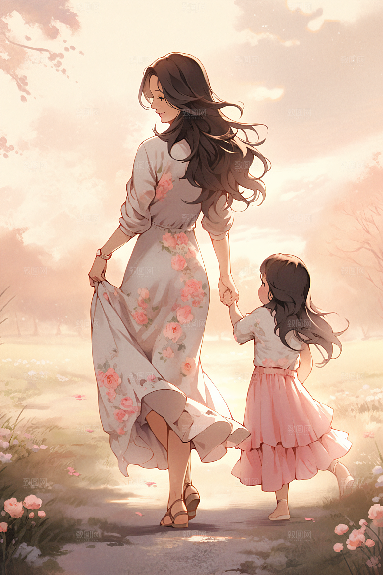 母亲节氛围感母子亲子油画