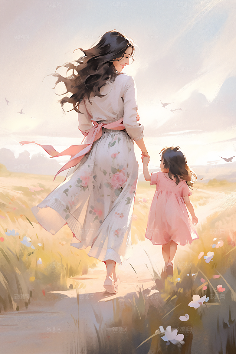 母亲节氛围感温馨母爱油画
