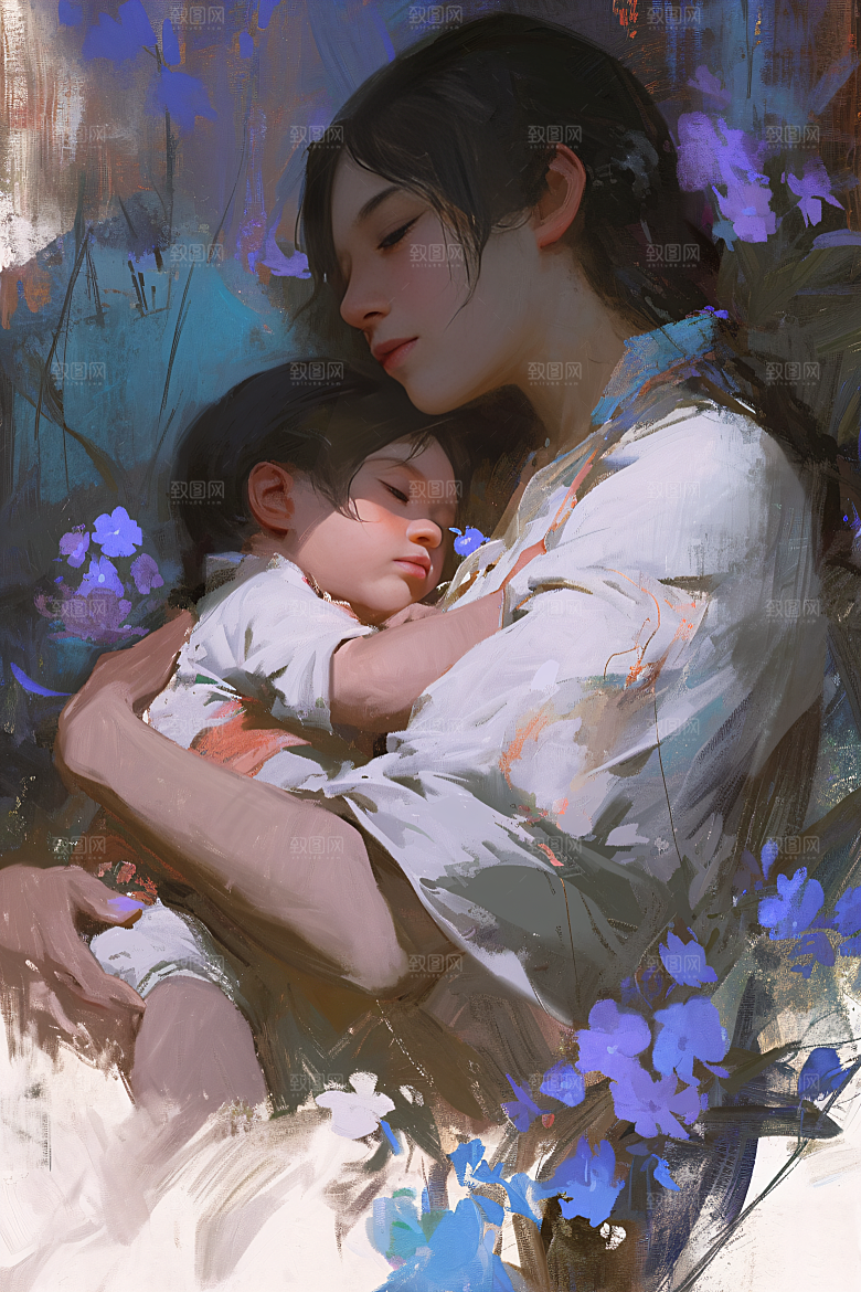 母亲节氛围感温情温馨油画