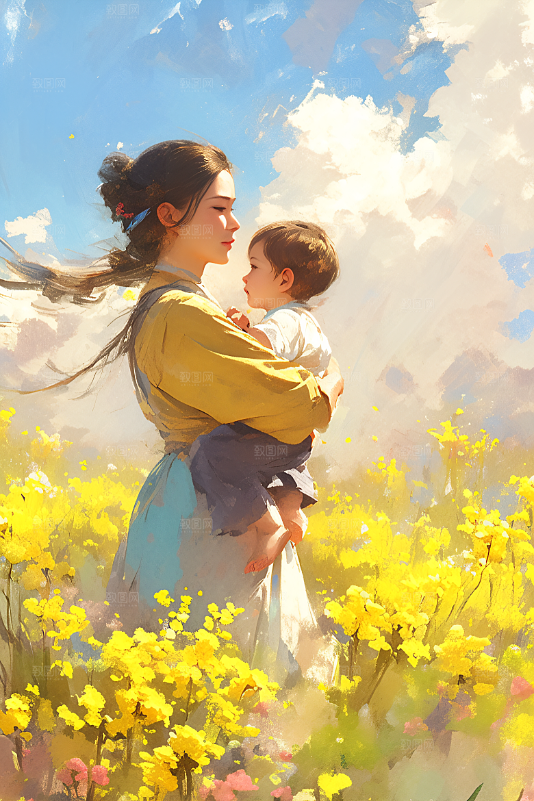 母亲节氛围感母爱母子油画