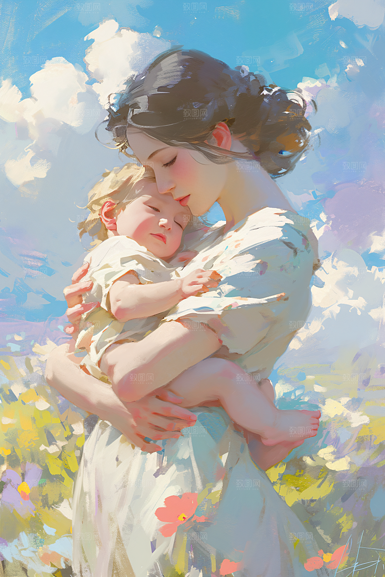 母亲节氛围感母子温馨油画