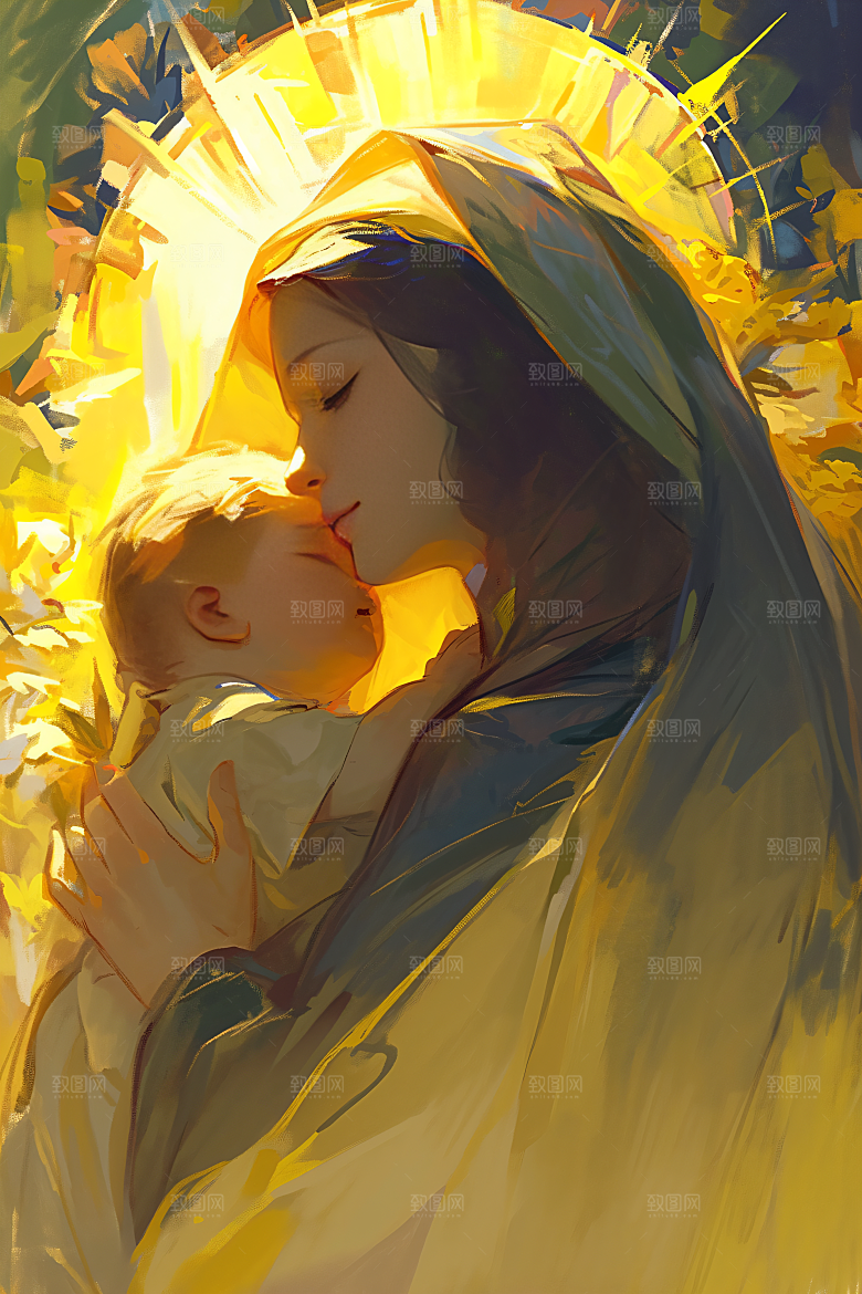 母亲节氛围感母子手绘油画