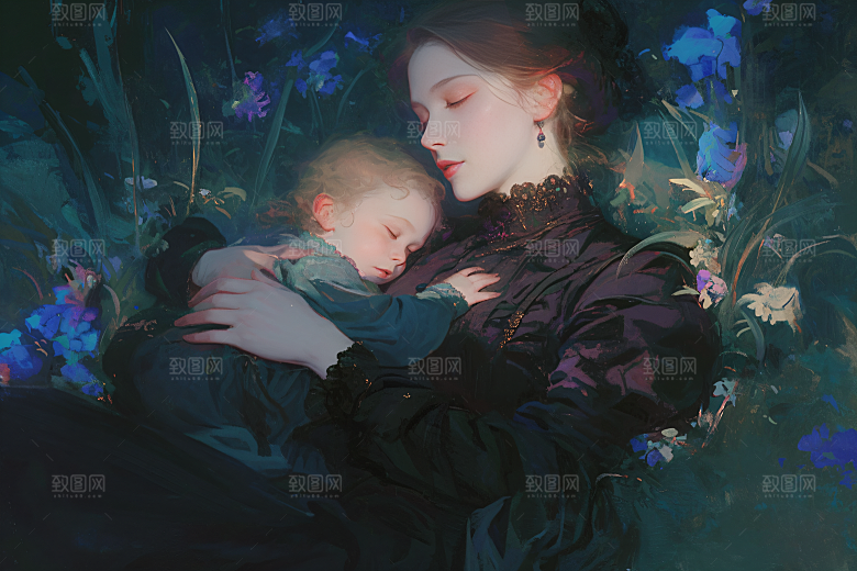 母亲节氛围感温馨母子油画
