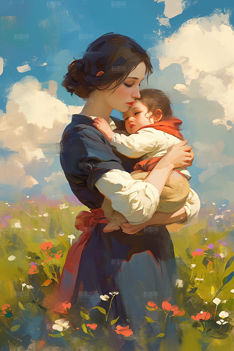 母亲节氛围感母子亲子油画