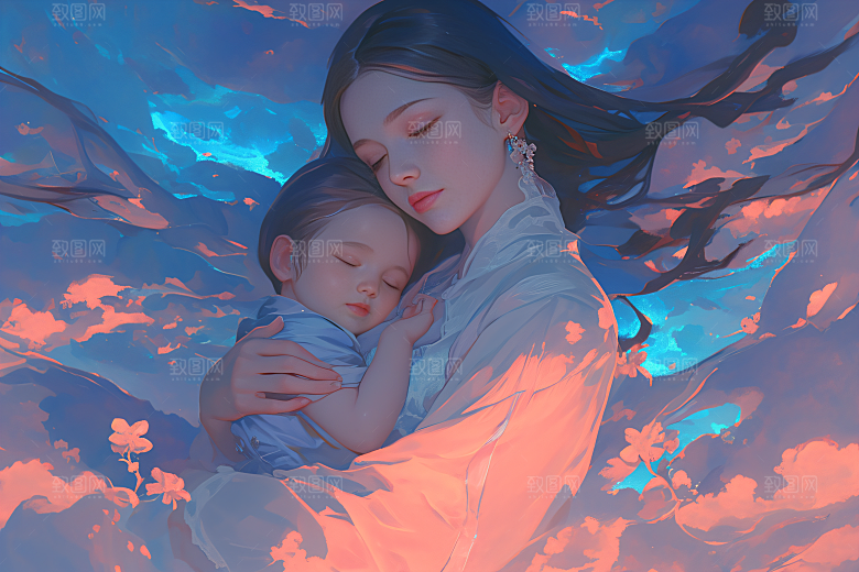 母亲节氛围感亲子手绘油画
