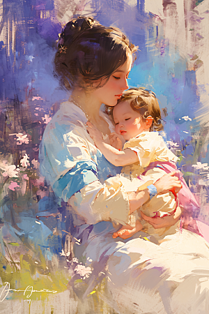 母亲节氛围感温馨母子油画