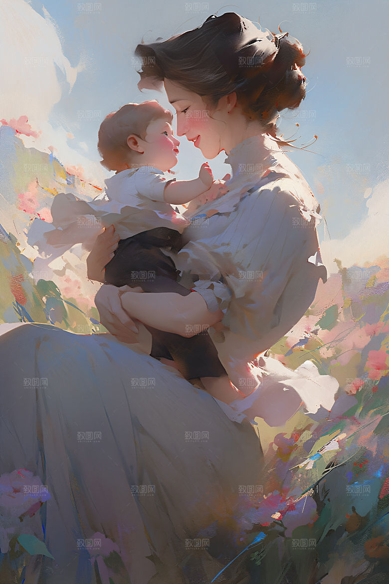 母亲节氛围感亲情手绘油画
