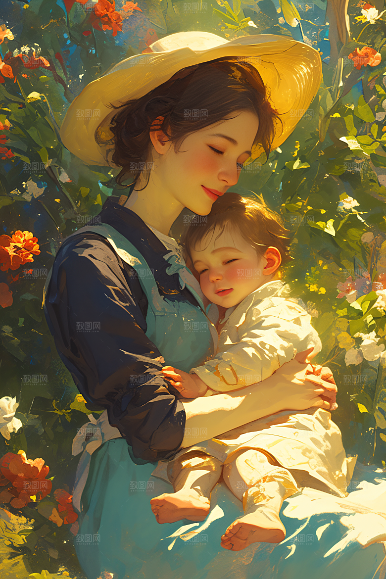 母亲节氛围感母爱母子油画