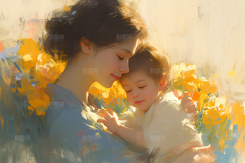 母亲节氛围感亲子人物油画