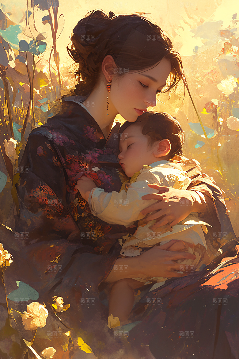 母亲节氛围感手绘温情油画
