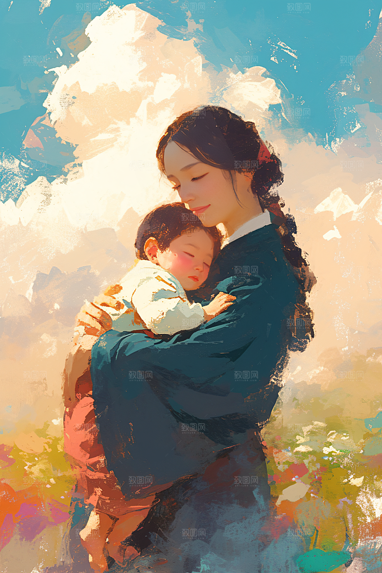 母亲节氛围感亲情母爱油画