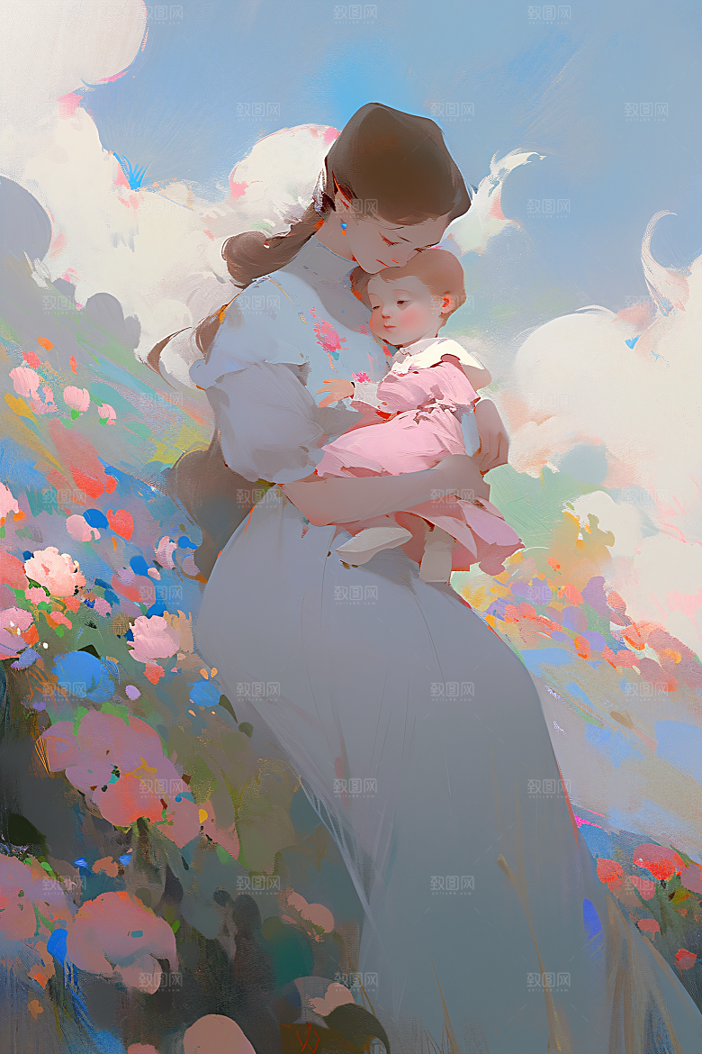母亲节氛围感母子温馨油画