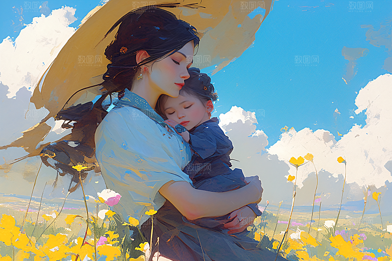 母亲节氛围感母爱亲情油画