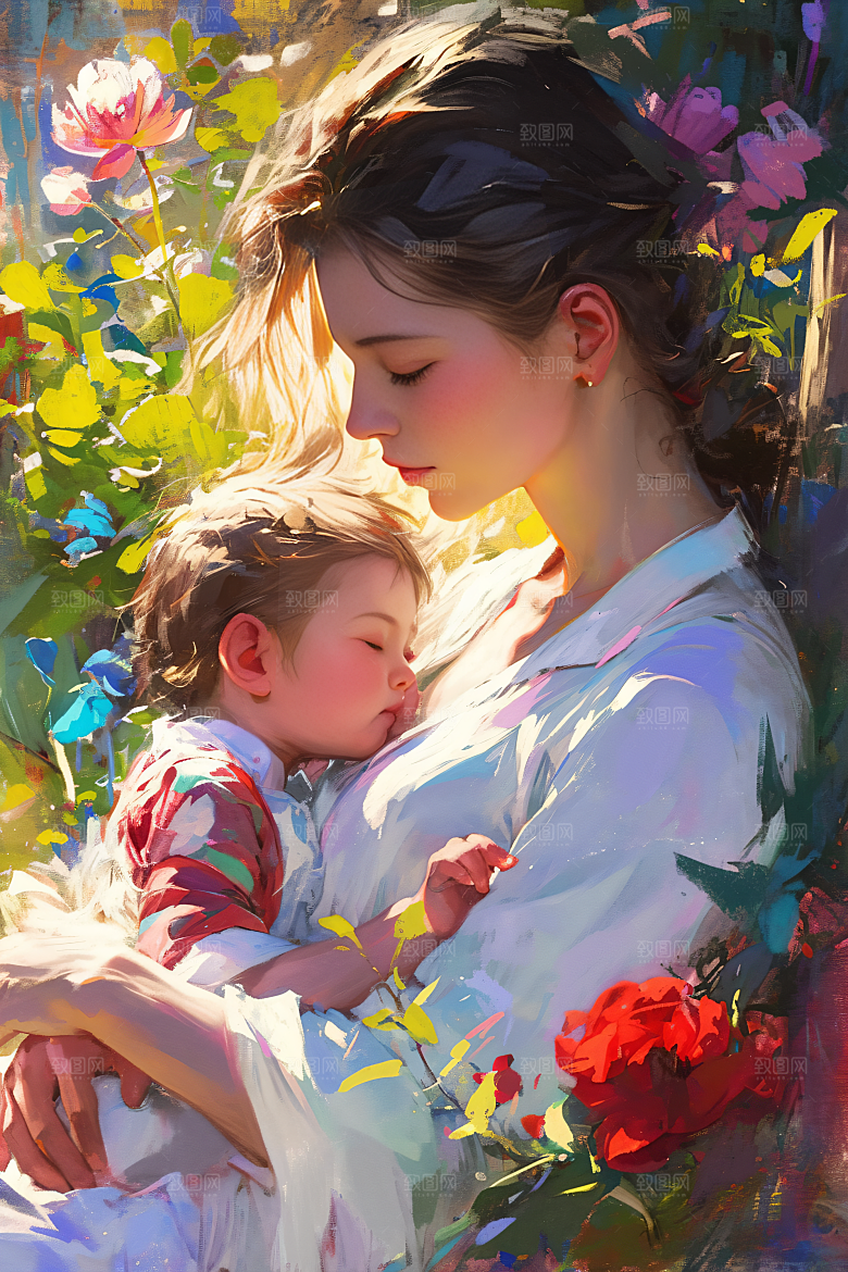 母亲节氛围感亲子温馨油画