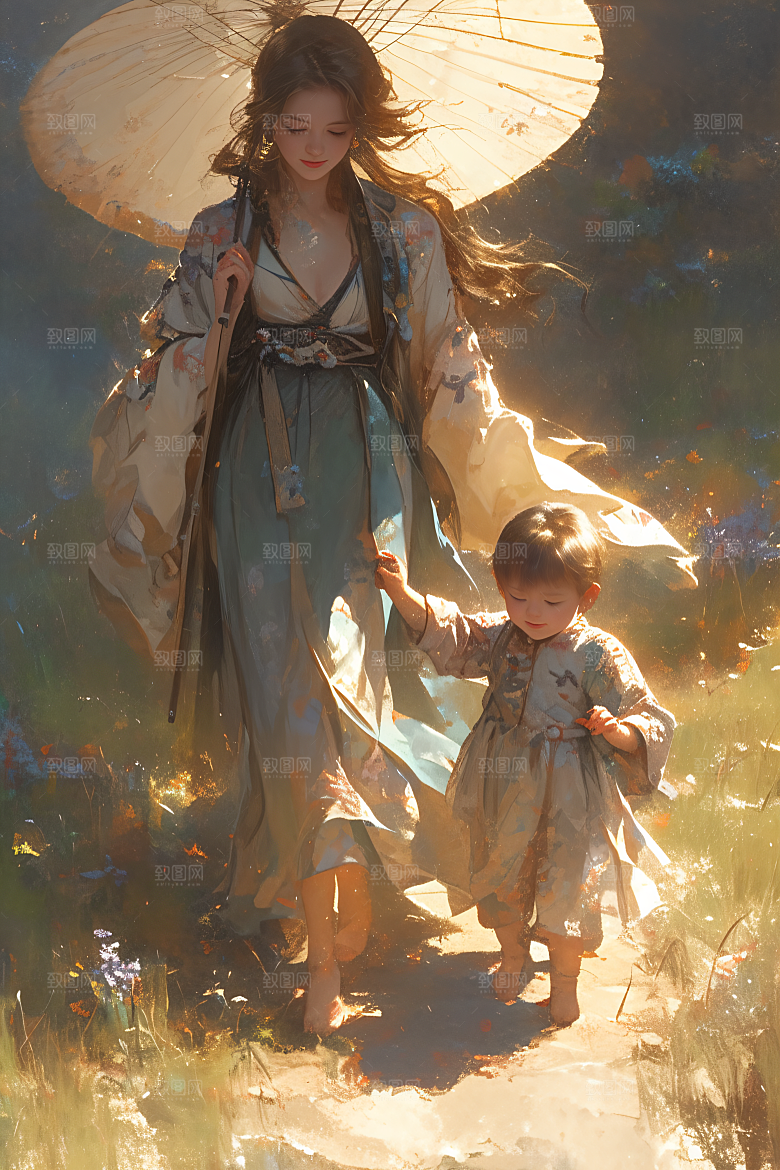 母亲节氛围感母子手绘油画