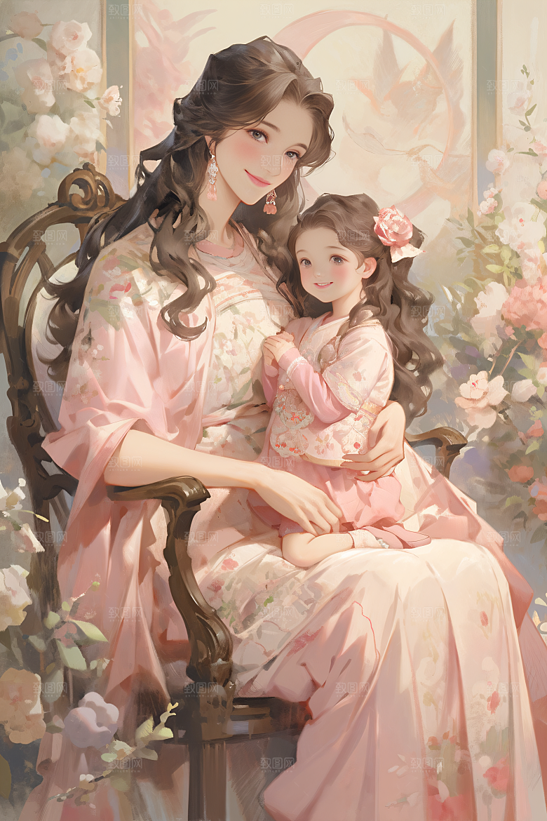 母亲节氛围感母爱温情油画