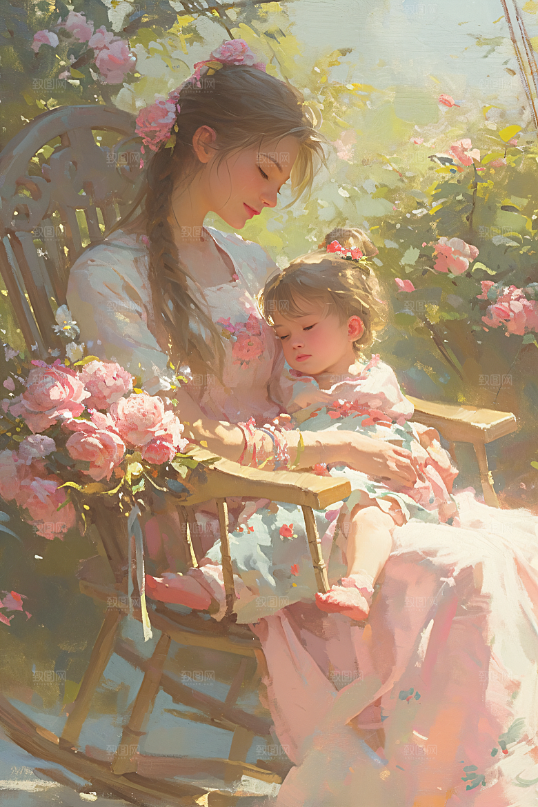 母亲节氛围感温馨母爱油画