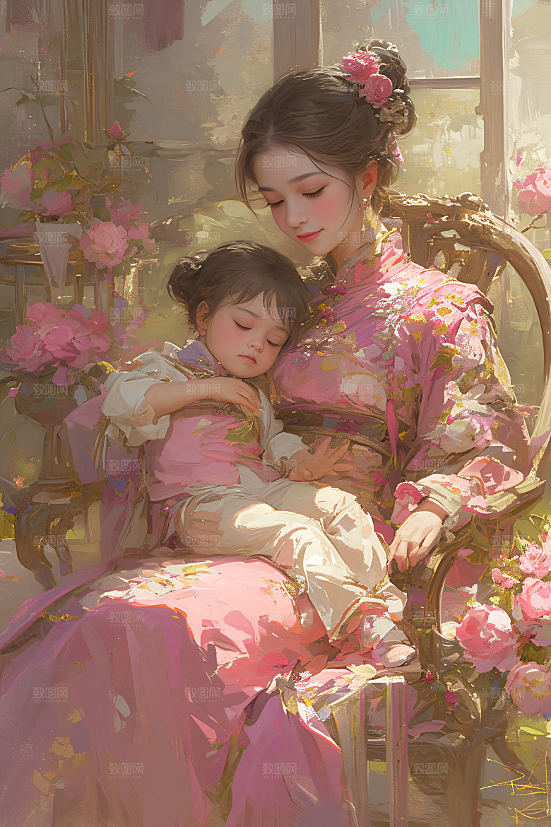 母亲节氛围感家庭温情油画