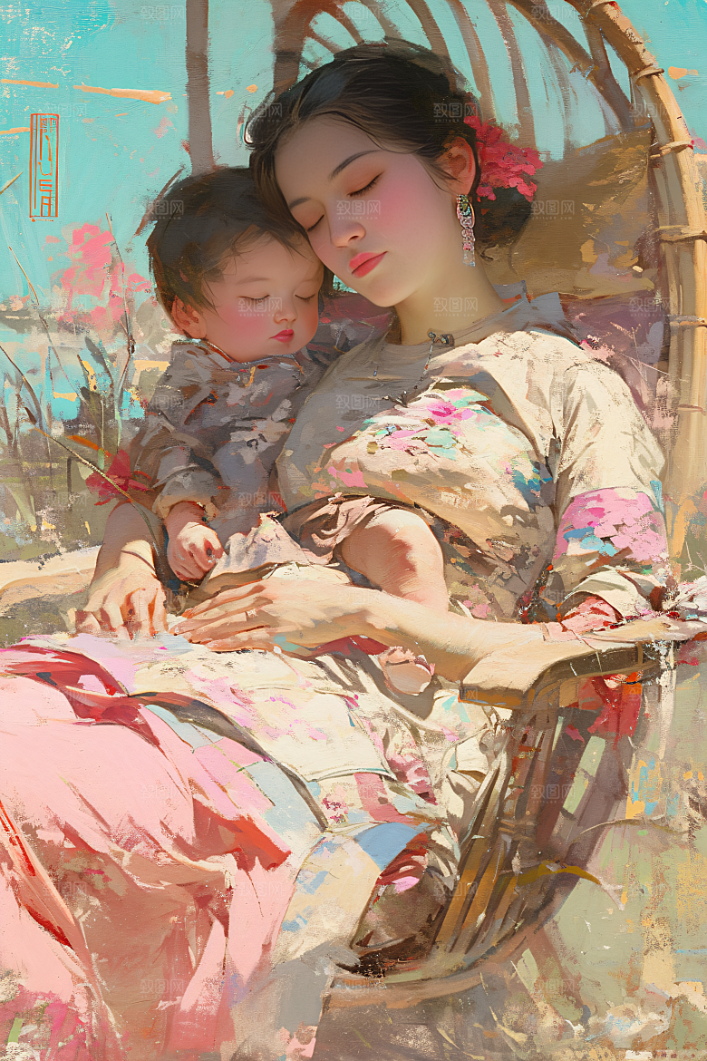 母亲节氛围感亲子亲情油画