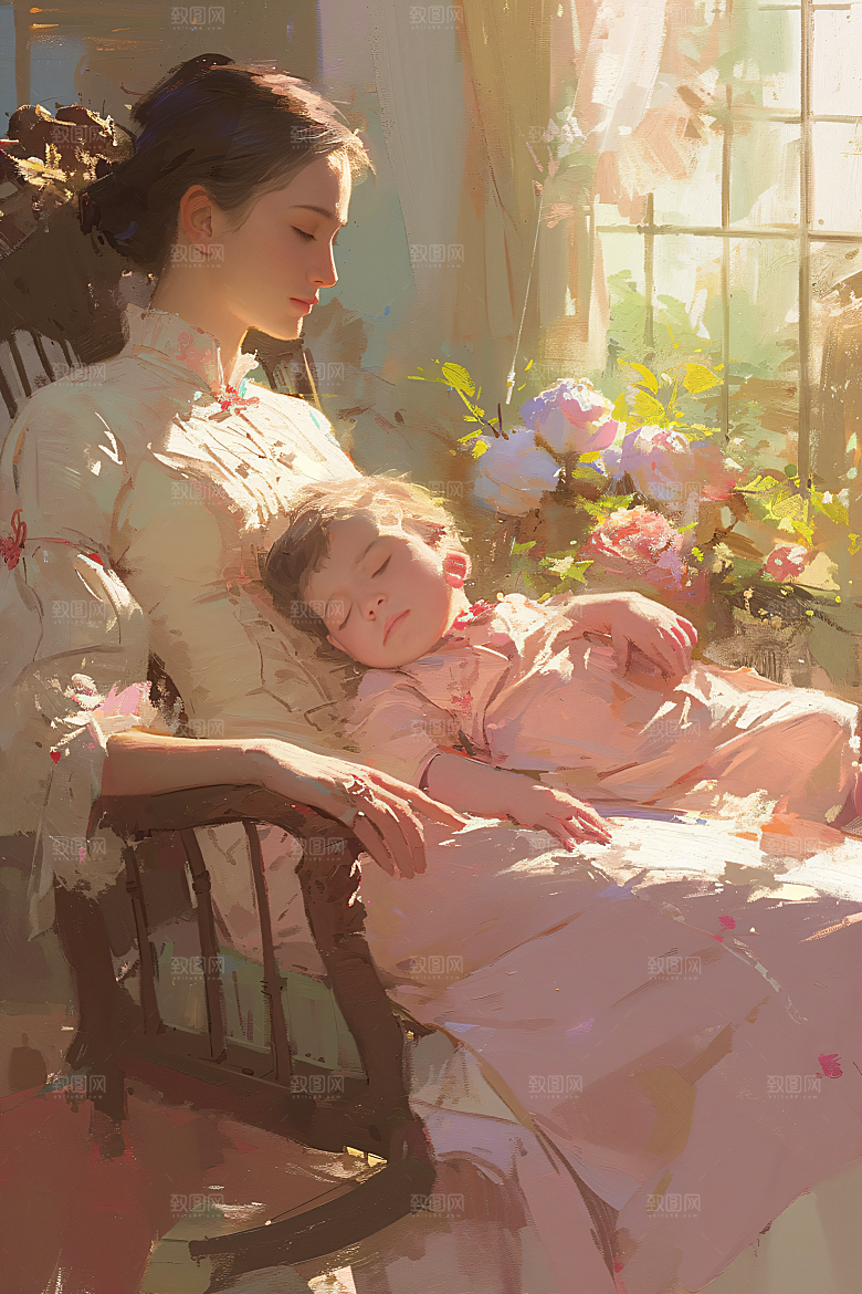母亲节氛围感温馨母子油画