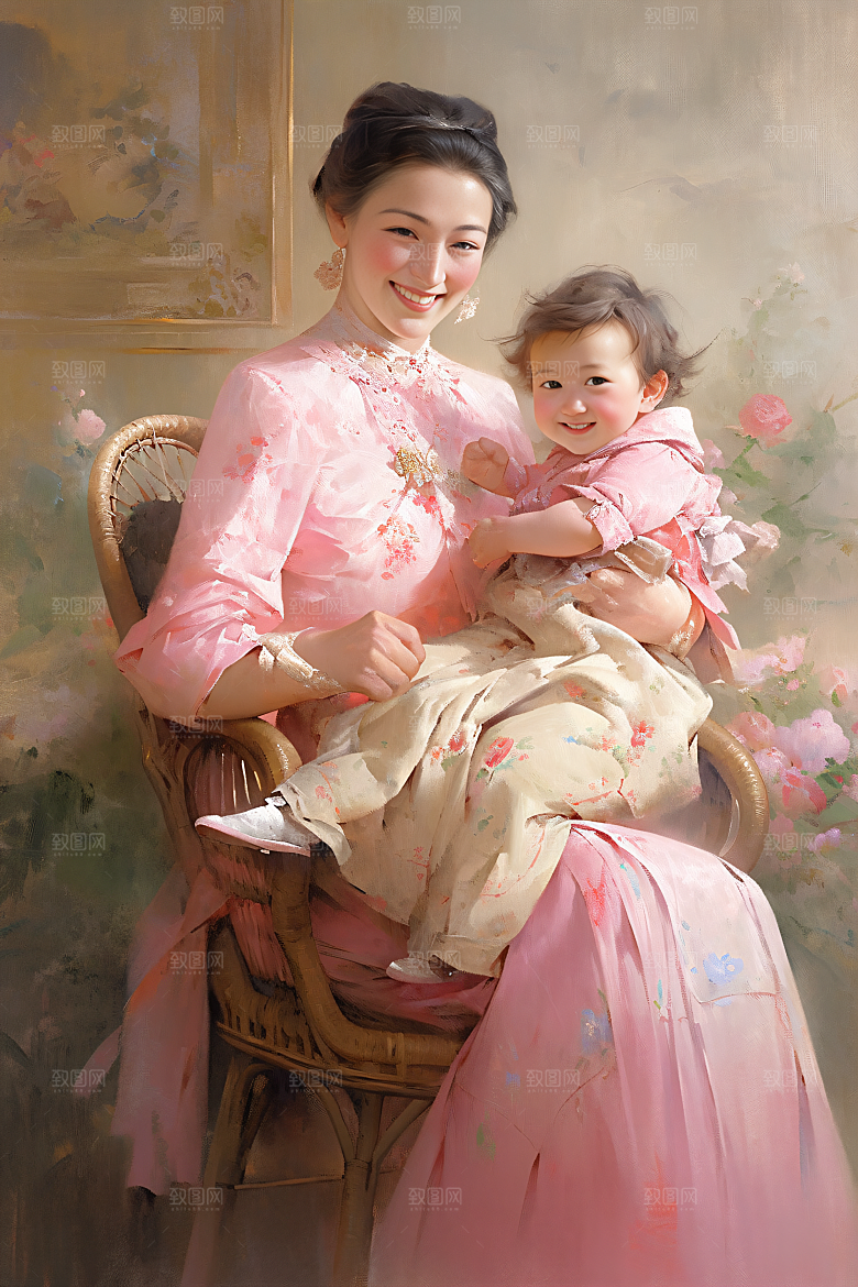 母亲节氛围感母爱母子油画
