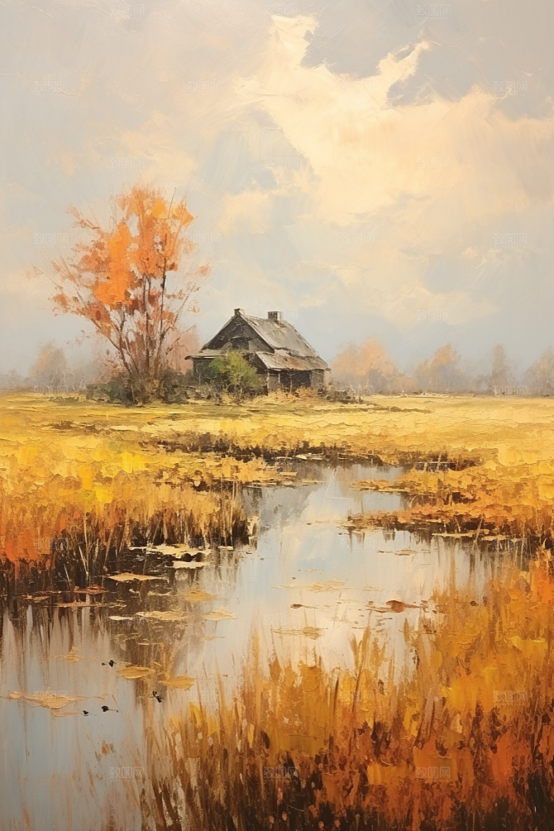 油画静物风光手绘插画