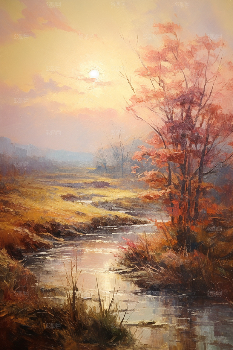 油画静物风光手绘插画