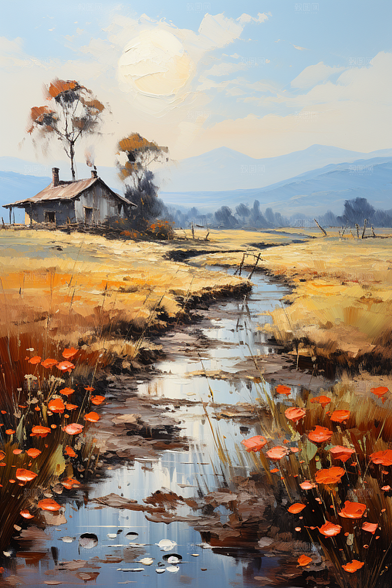 油画静物风光手绘插画