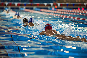游泳运动员高清泳池摄影图