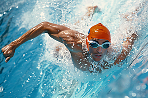 游泳运动员高清泳池摄影图