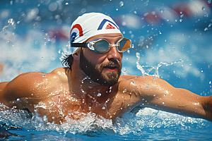 游泳运动员泳道竞技摄影图