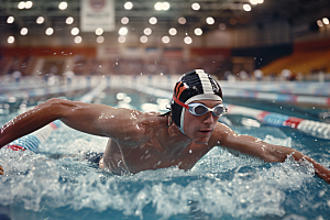 游泳运动员人物泳道摄影图